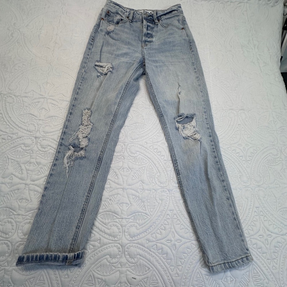 Daze Denim Tough Love High Rise Straight Distressed Jeans Light Wash Y2K grunge